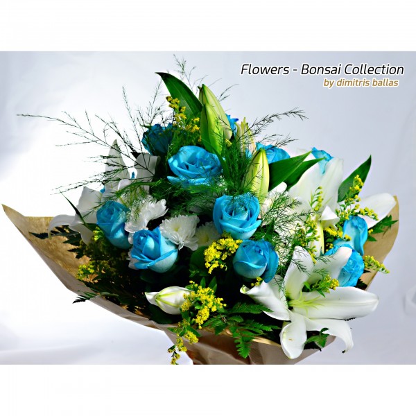 Μπουκέτο με oriental & γαλάζια τριαντάφυλλα