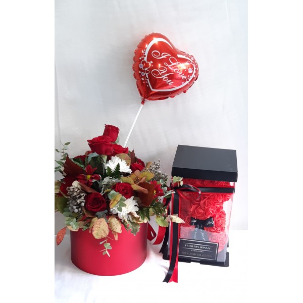 Rose Bear, Flower Box & μπαλόνι