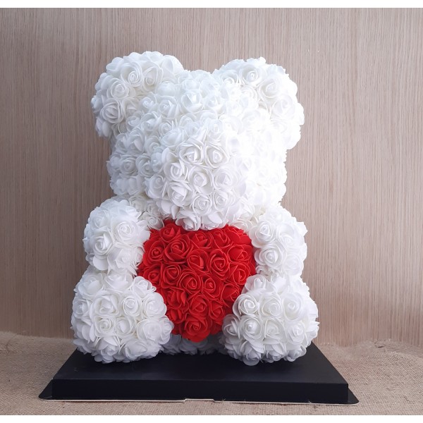 Μεγάλο λευκό - RED HEART Rose Bear E-Shop-Μεγάλο αρκουδάκι από τριαντάφυλλα