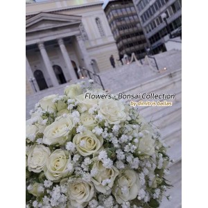 Νυφικες Ανθοδεσμες - Λευκά baby τριαντάφυλλα & γυψοφύλλη Γάμος