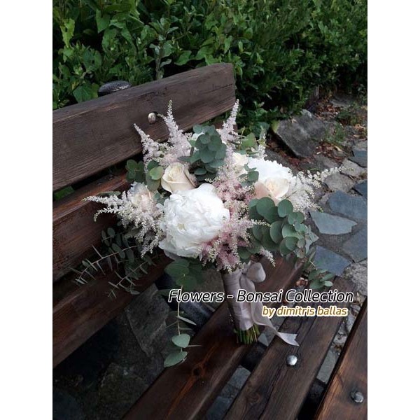 Νυφικες Ανθοδεσμες - Λευκές παιώνιες, ιβουάρ τριαντάφυλλα & ευκάλυπτος Γάμος