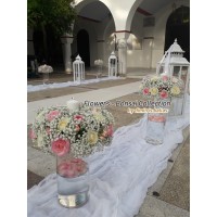 Στολισμος Εκκλησιας - Γάμος με γυάλες στην Παναγίτσα Πετρούπολης σε λευκό & ροζ Στολισμοί σε Εκκλησία