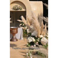 Κτημα Οριζοντες -Boho  Ανθοστολισμος και διακοσμηση γαμου με Pampas Grass και χρυσες βασεις